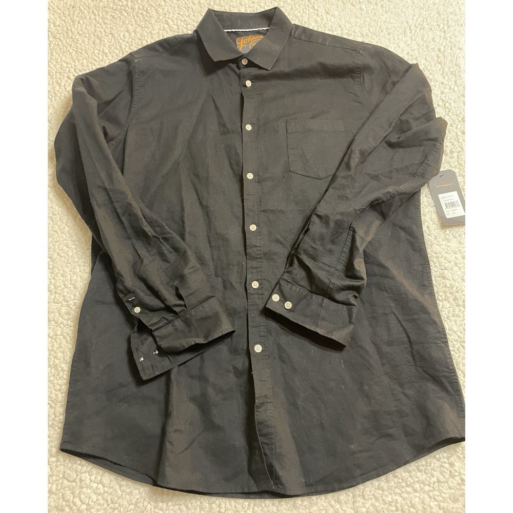 Men's XLT New With Tags Johnny Big Long Sleeve Button Up Linen Shirt Black